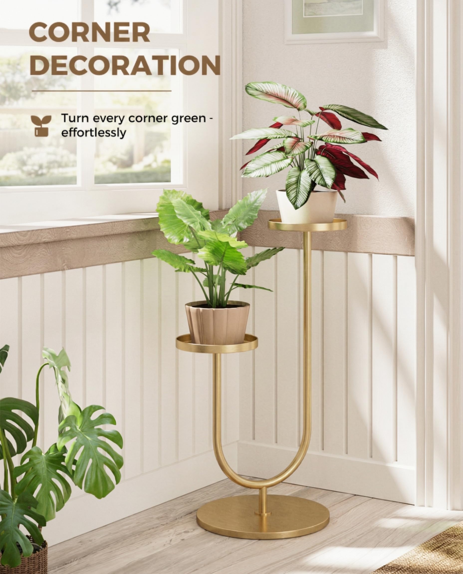 Bamworld Indoor Corner Plant Stand 2 Tier Gold, assembly instructions