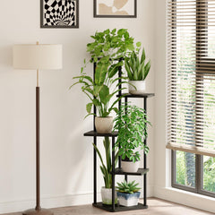 Bamworld Indoor Plant Stand 5 Tier Dark Brown with plants