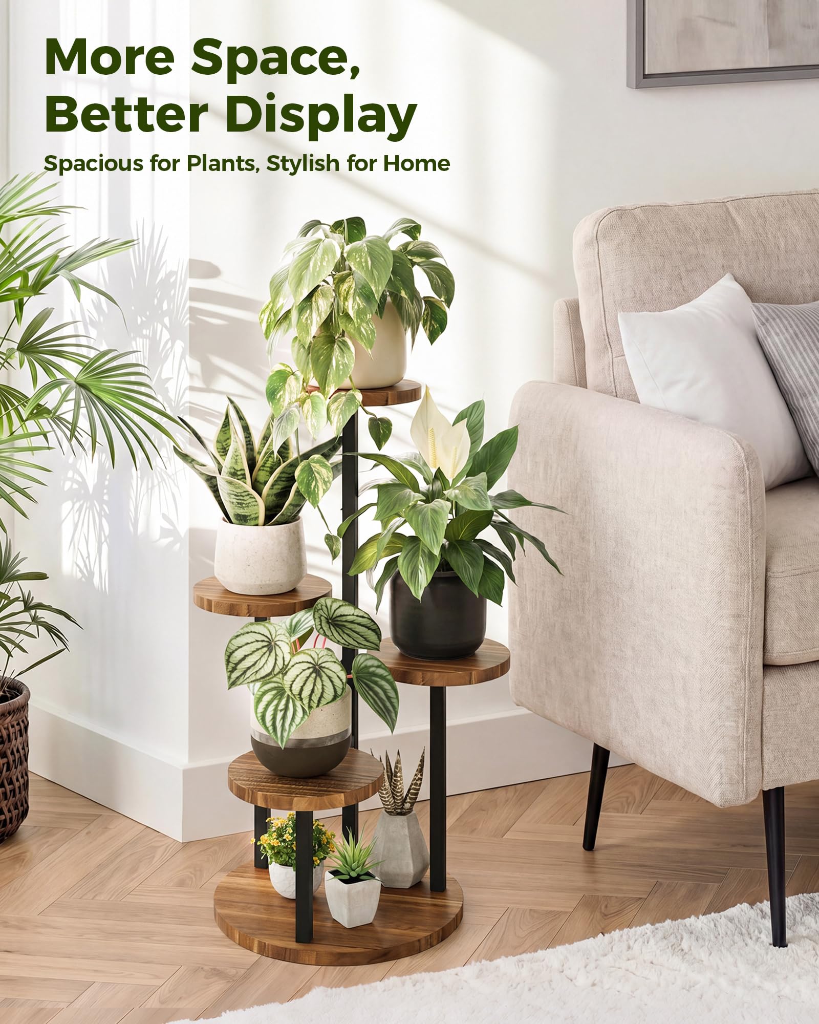 Bamworld indoor plant stand assembled with pots