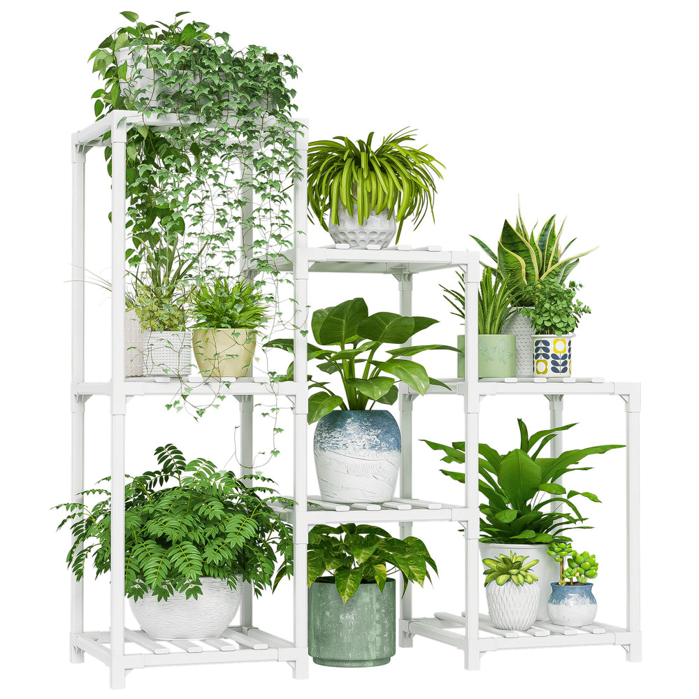 Bamworld Indoor Plant Stand front view with 3 tiers for 7 pots