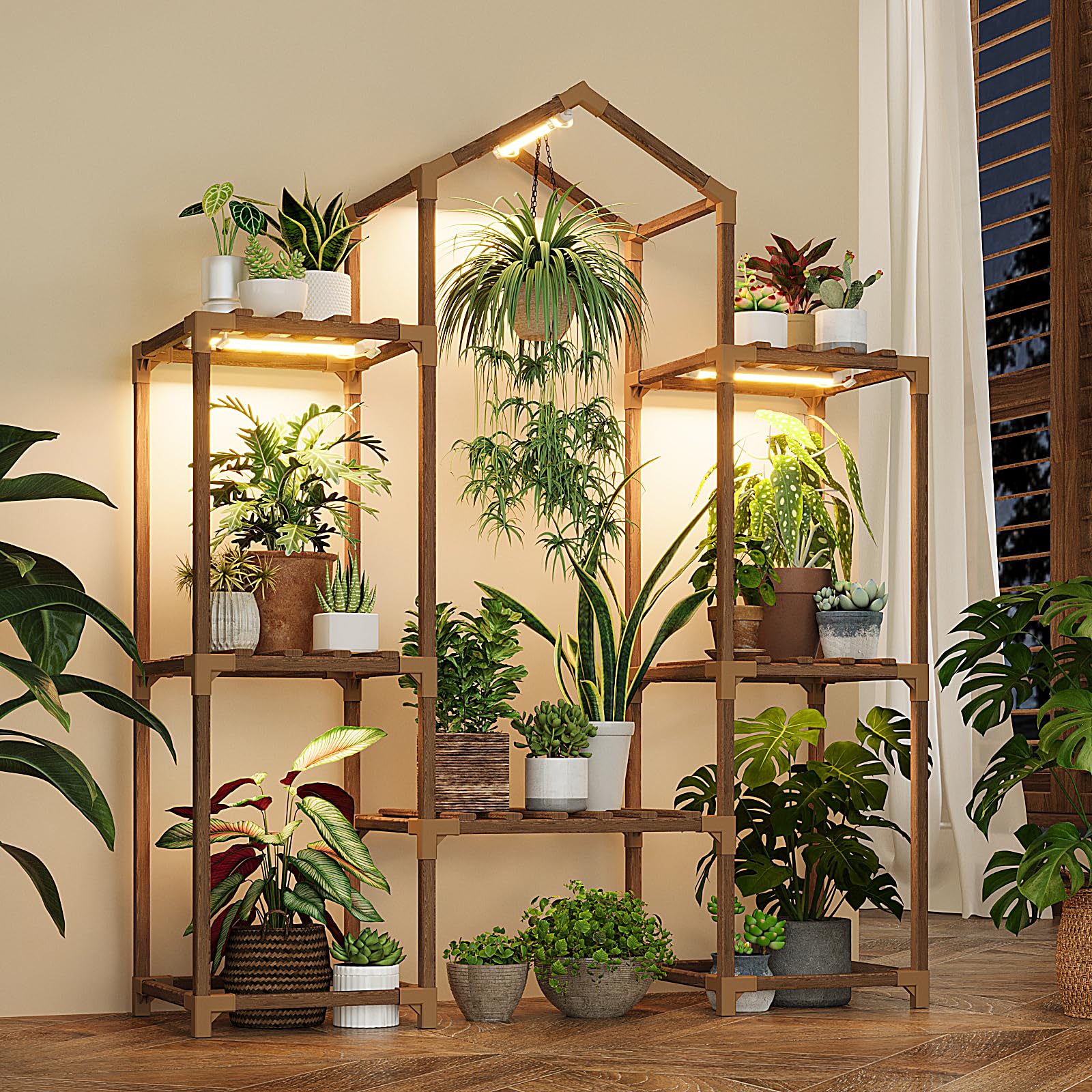 Bamworld Indoor Plant Stand with Grow Lights front view