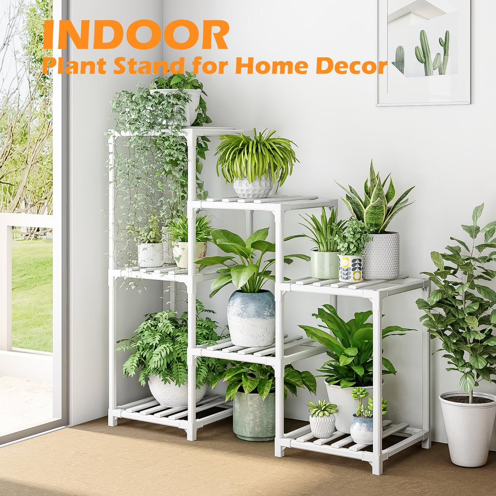 Bamworld Indoor Plant Stand with plants displayed on balcony