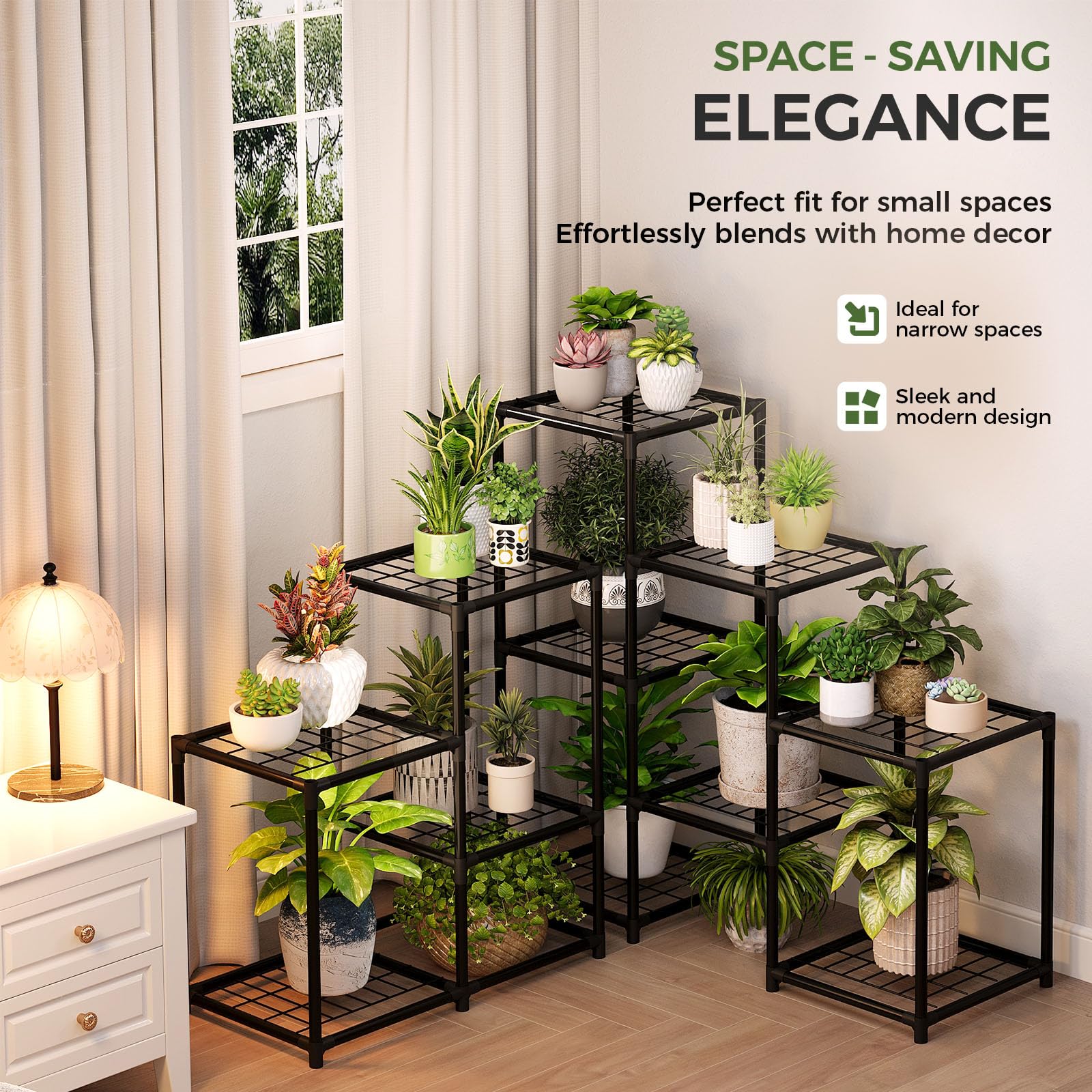 Bamworld Plant Stand displayed on a balcony with plants