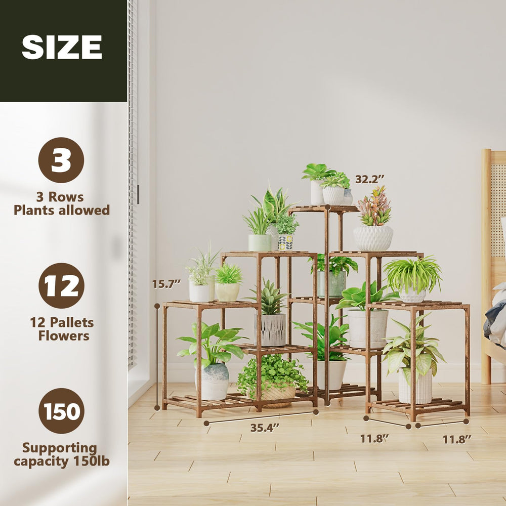 Bamworld Plant Stand in a living room setting with decorative plants