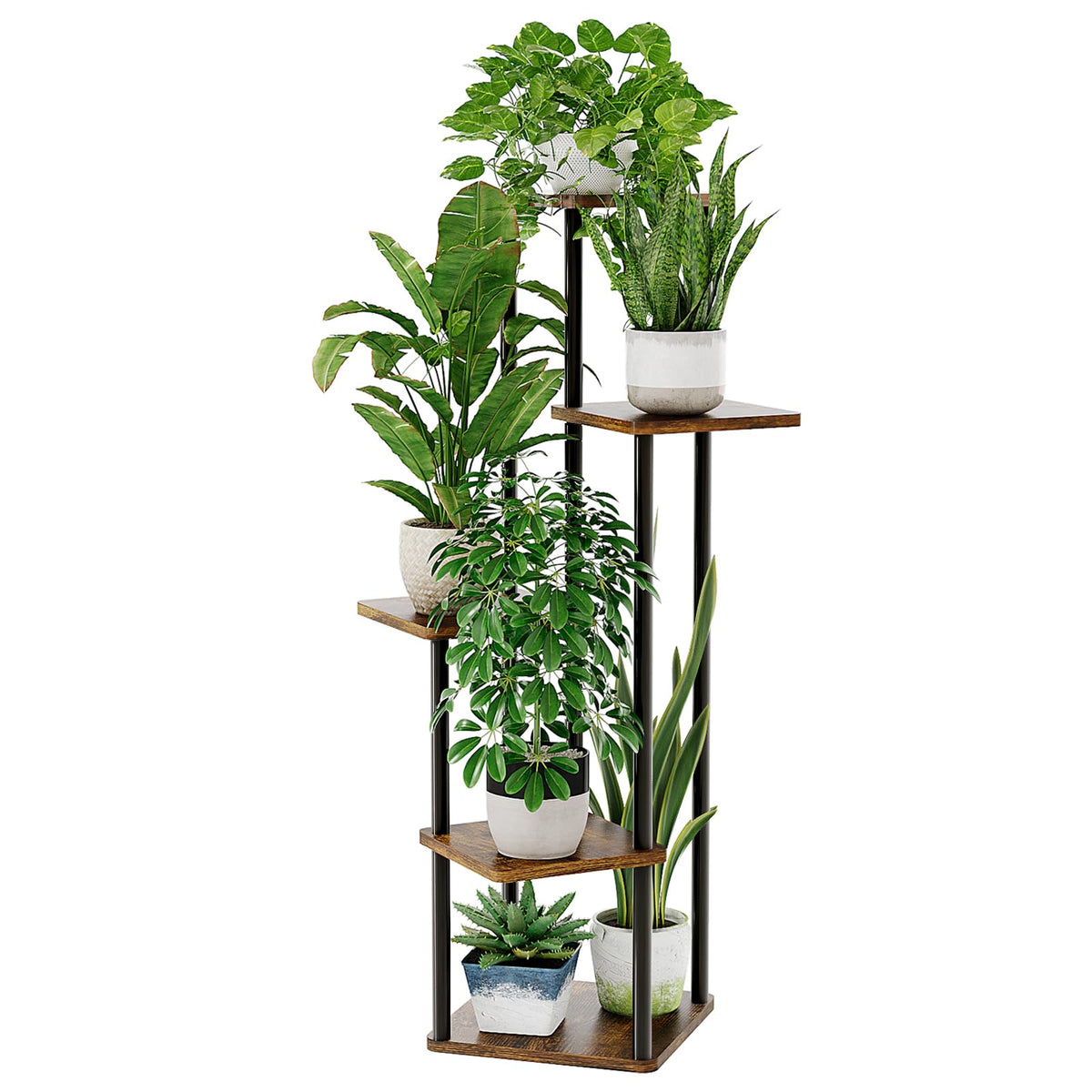 Bamworld Plant Stand Indoor Corner Shelf 5 Tier Brown Oak