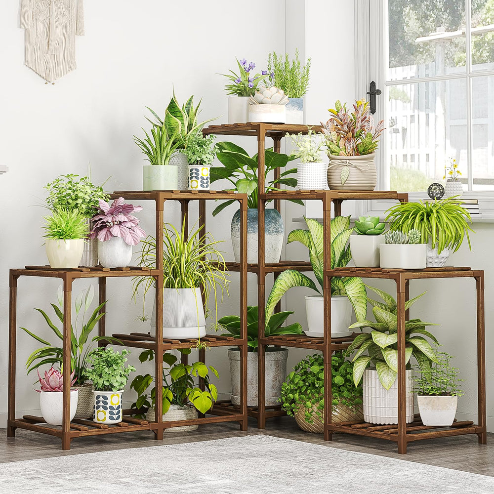 Bamworld Plant Stand Indoor Outdoor Corner Shelf front view