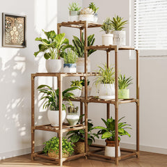 Bamworld Plant Stand Indoor Plant Shelf brown colour front view