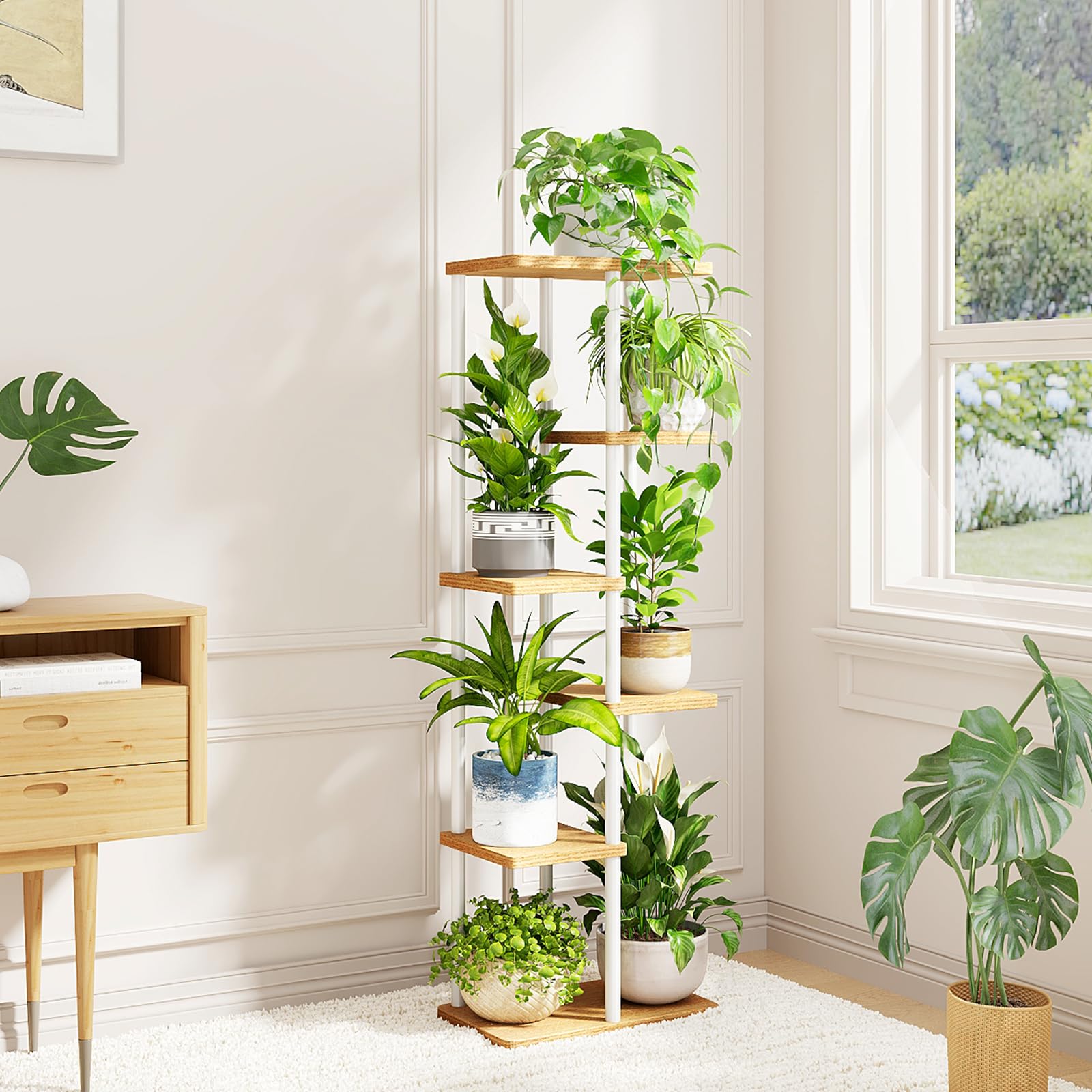 Bamworld Plant Stand side view showcasing 6 tiers