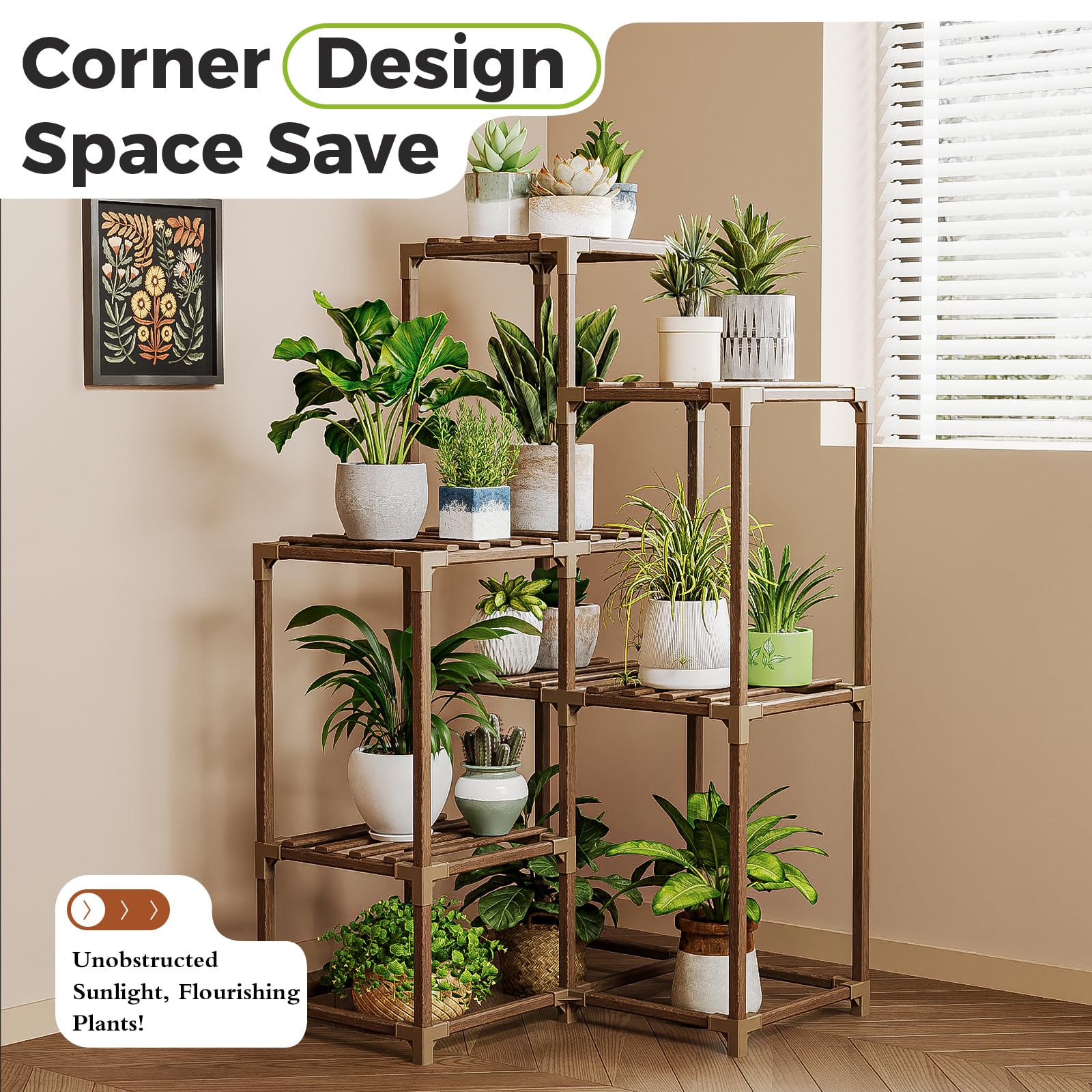 Bamworld Plant Stand with 7 shelves displaying multiple plants