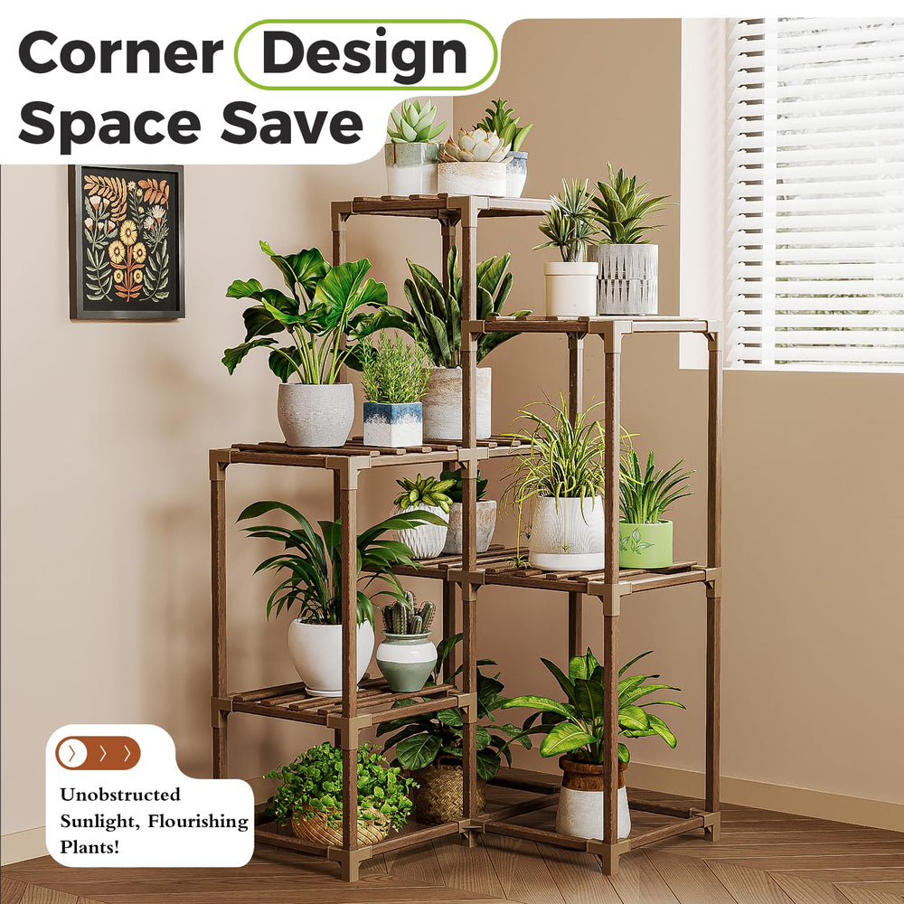 Bamworld Plant Stand with 7 shelves displaying multiple plants