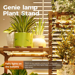Bamworld Plant Stand with Grow Light, warm light ambiance in living room