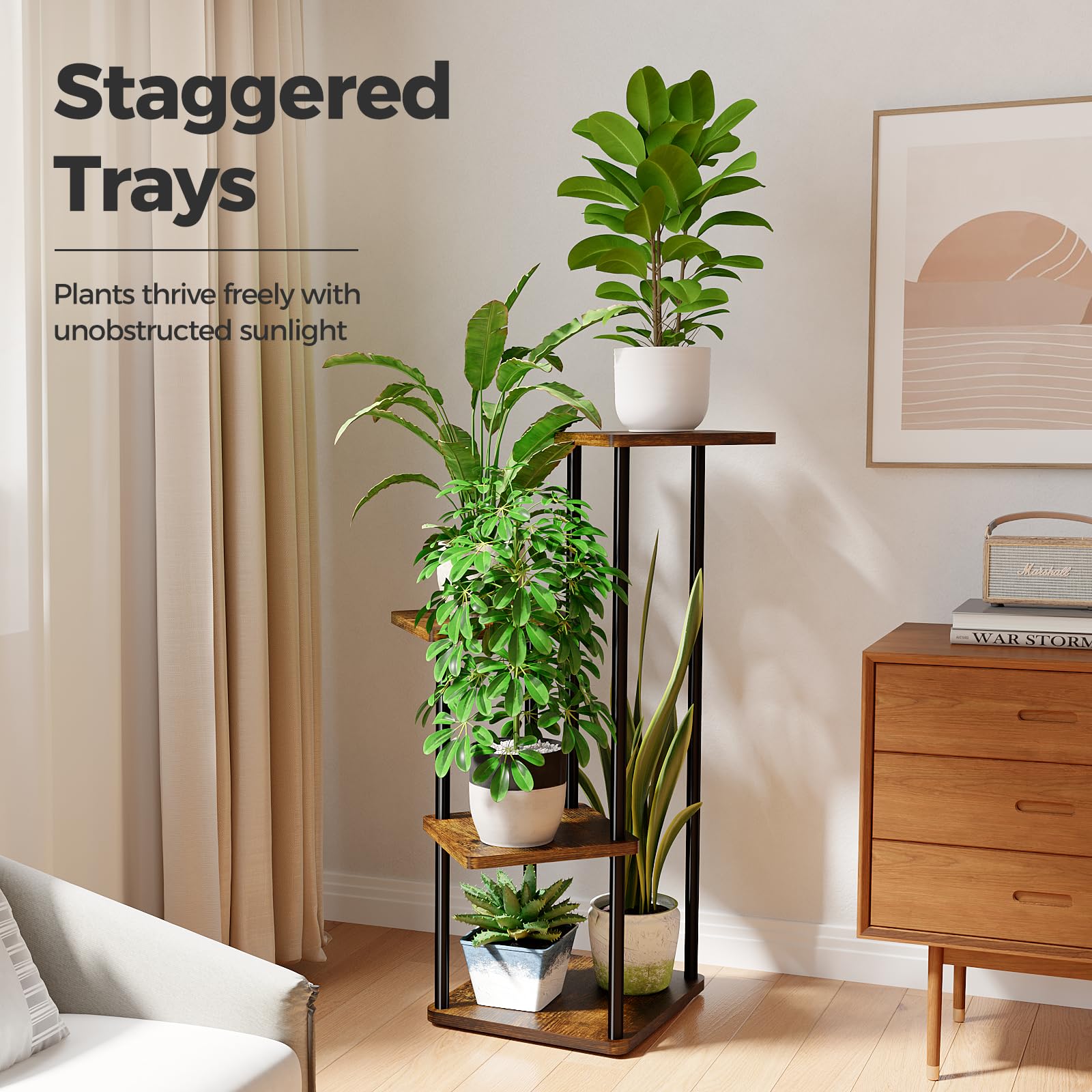 Bamworld Small Plant Stand 4 Tier side view with plants