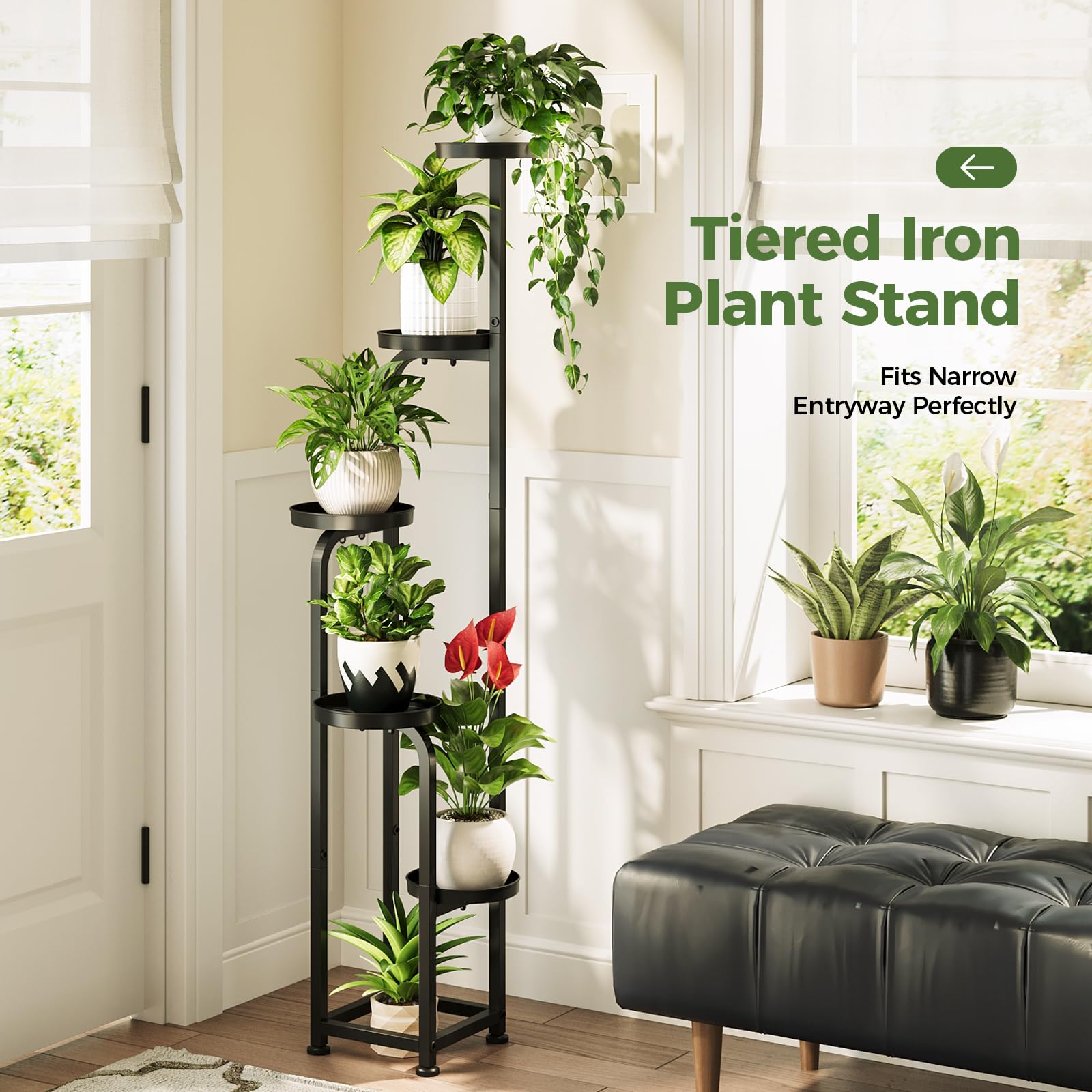 Bamworld Tall Plant Stand 5 Tier close-up of perforated trays