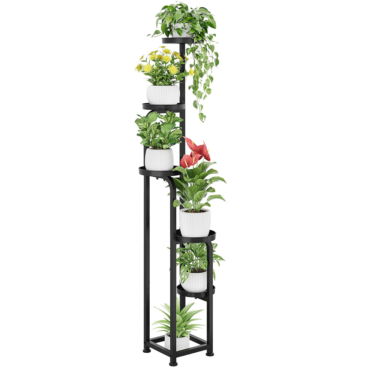Bamworld Tall Plant Stand 5 Tier Matte Black front view
