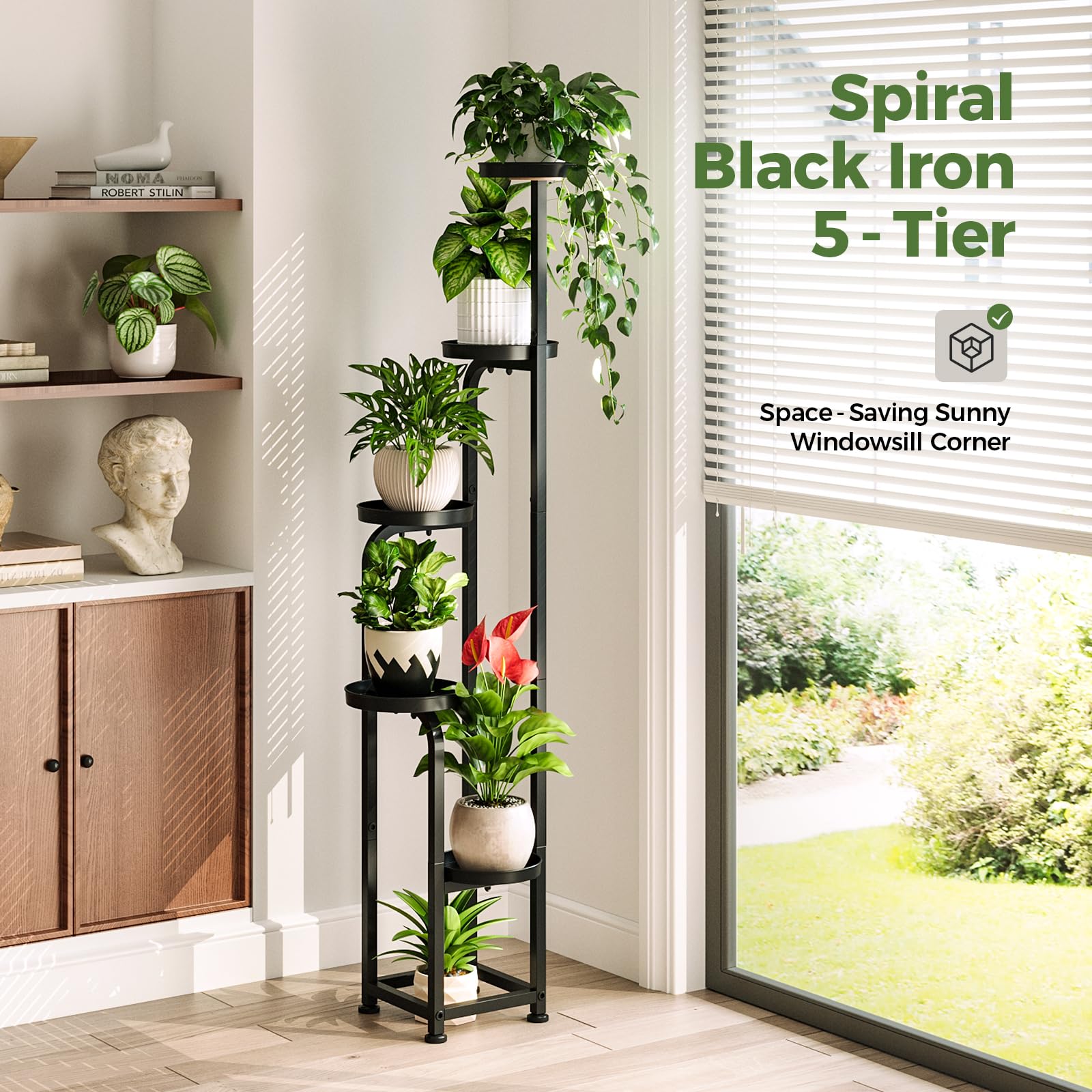 Bamworld Tall Plant Stand 5 Tier showing plant arrangement