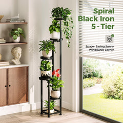 Bamworld Tall Plant Stand 5 Tier showing plant arrangement