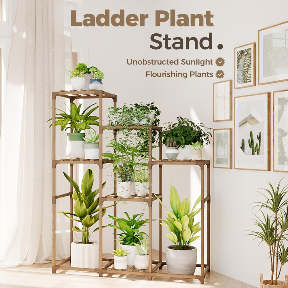 Bamworld Tall Plant Stand indoor use with decorative plants