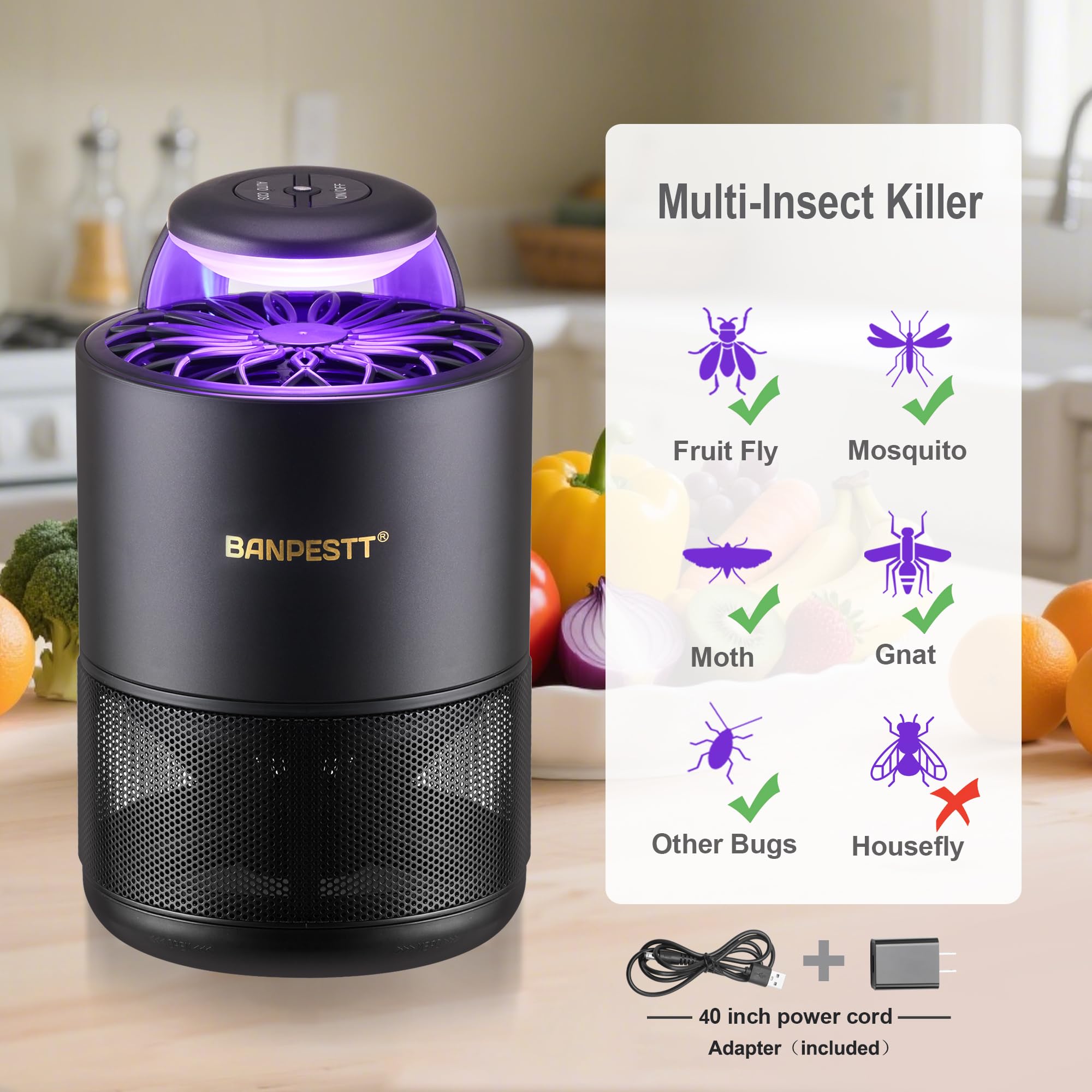 BANPESTT Indoor Insect Trap with USB plug and charging cable