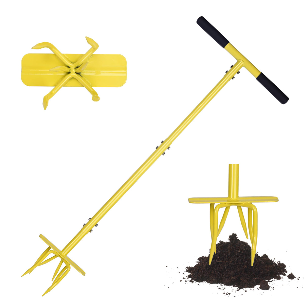BARAYSTUS Hand Tiller Cultivator front view with yellow handle