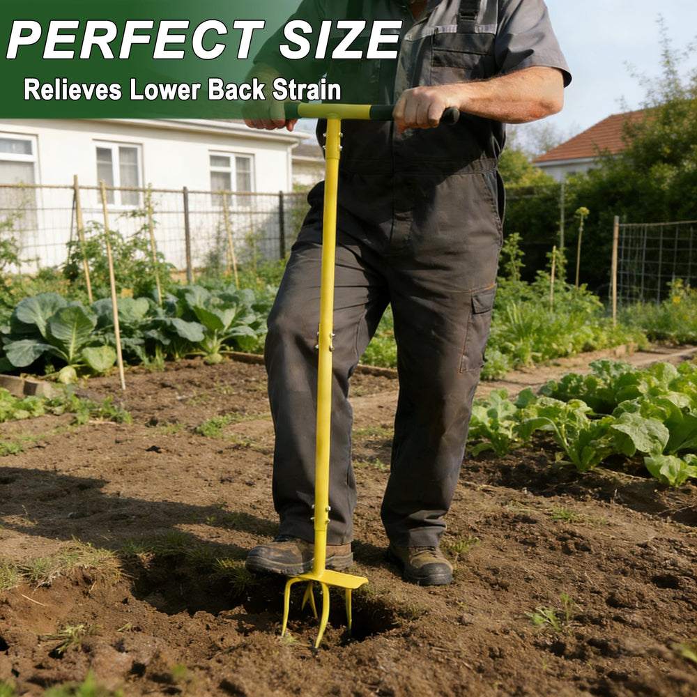 BARAYSTUS Hand Tiller Cultivator showing sharp carbon steel teeth