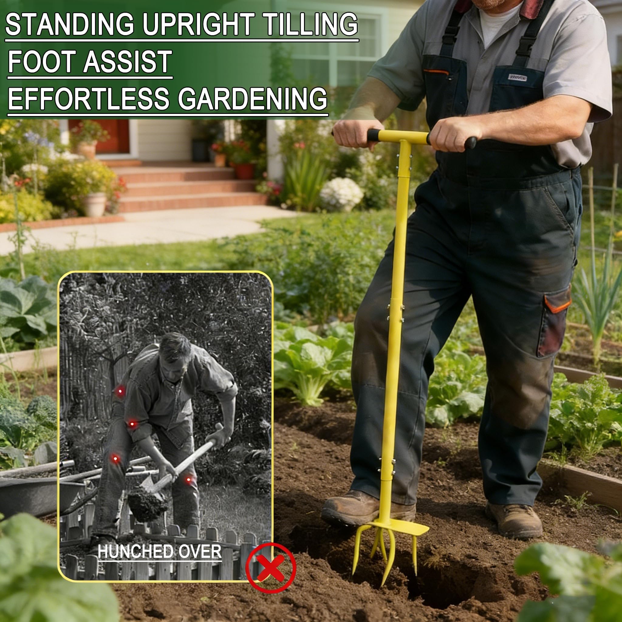 BARAYSTUS Hand Tiller Cultivator side view with anti-slip pedal