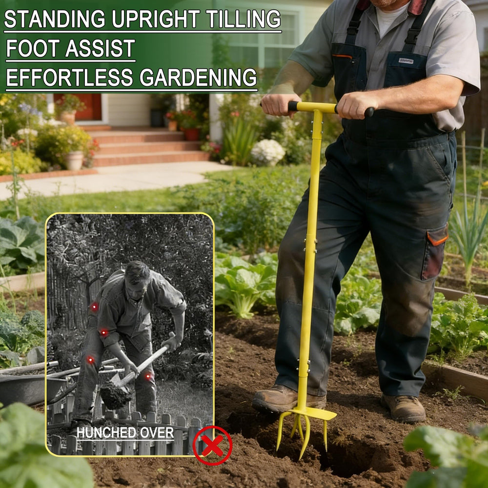 BARAYSTUS Hand Tiller Cultivator side view with anti-slip pedal