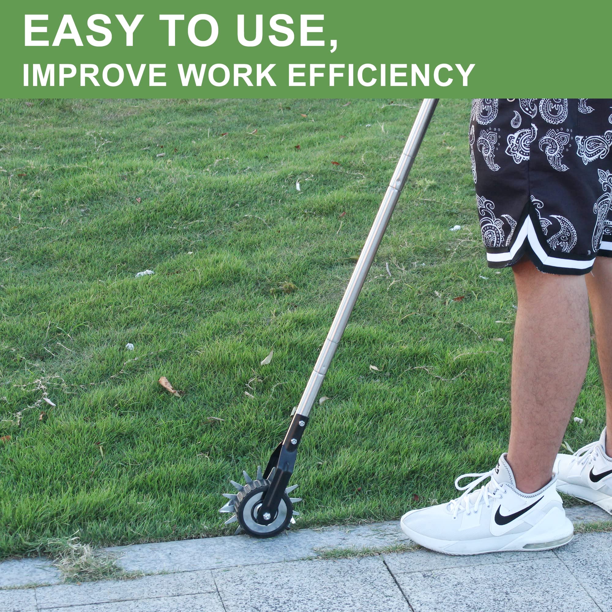 BARAYSTUS Wheel Rotary Edger in use on a sidewalk