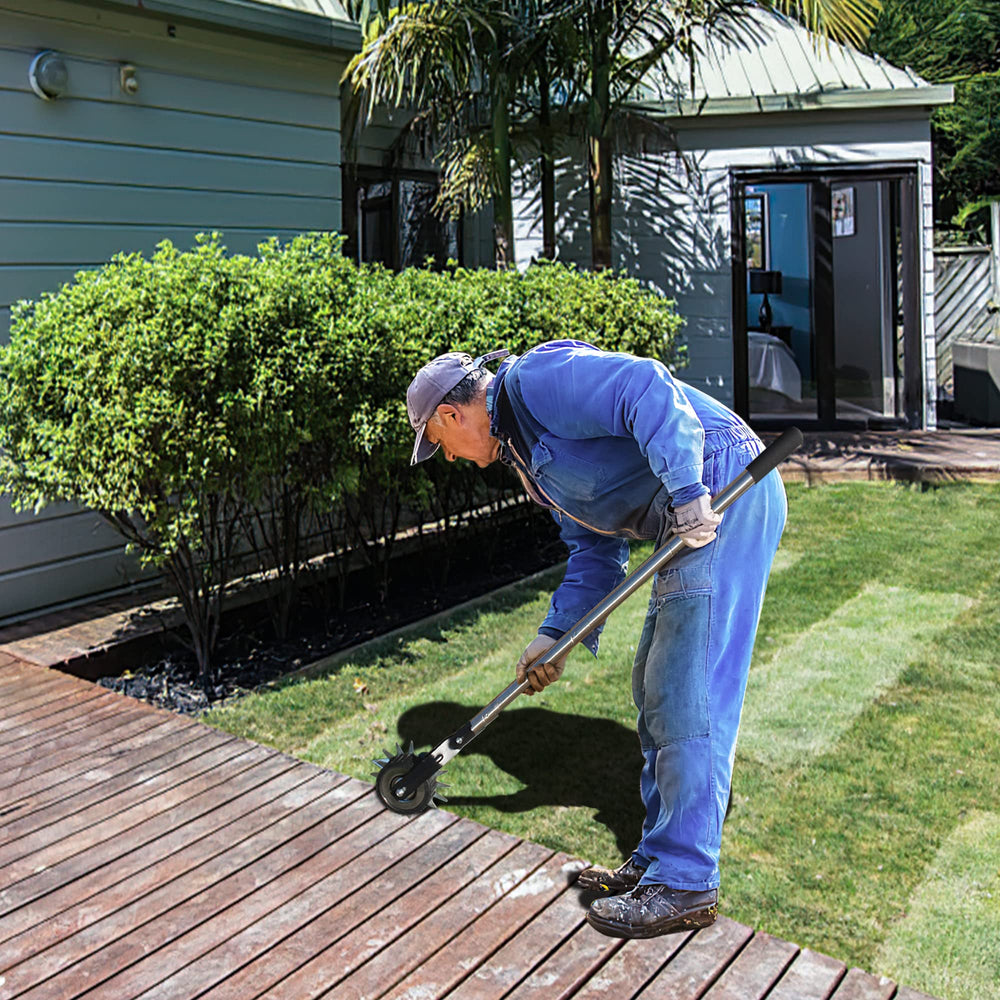 BARAYSTUS Wheel Rotary Edger showing stainless steel handle