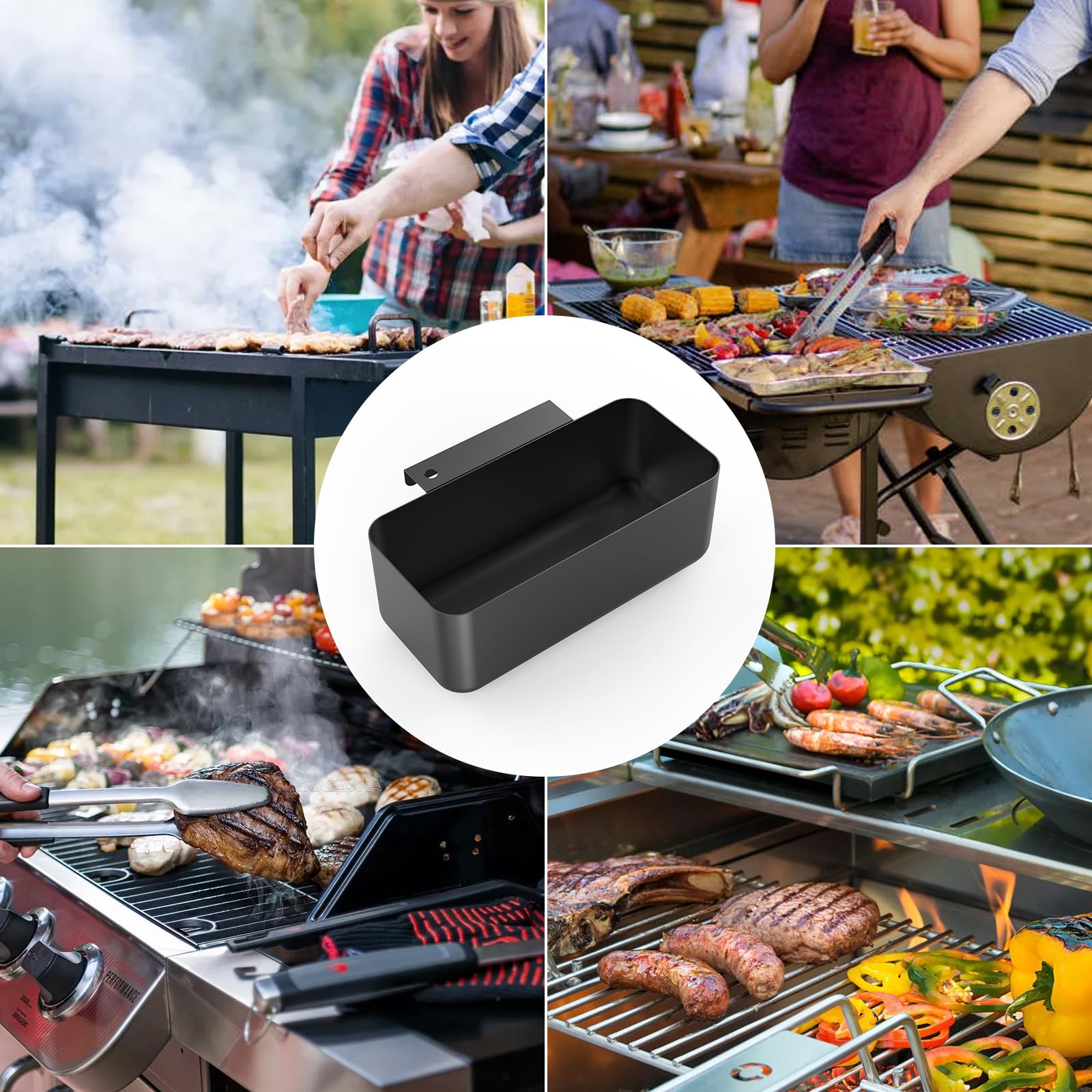 Barbqtime grease cup beside Blackstone griddle