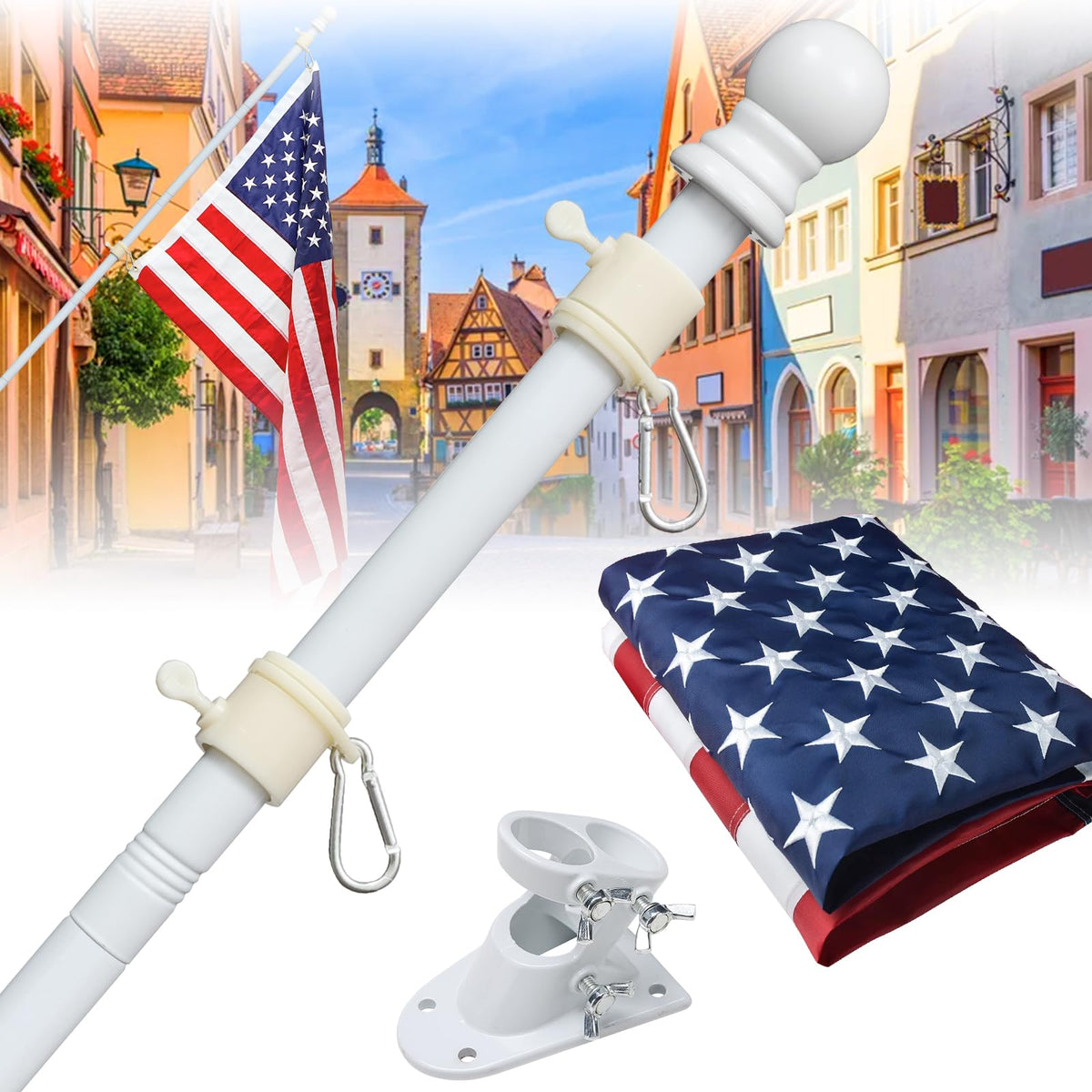 Barcetine 5ft flag pole kit with American flag and bracket
