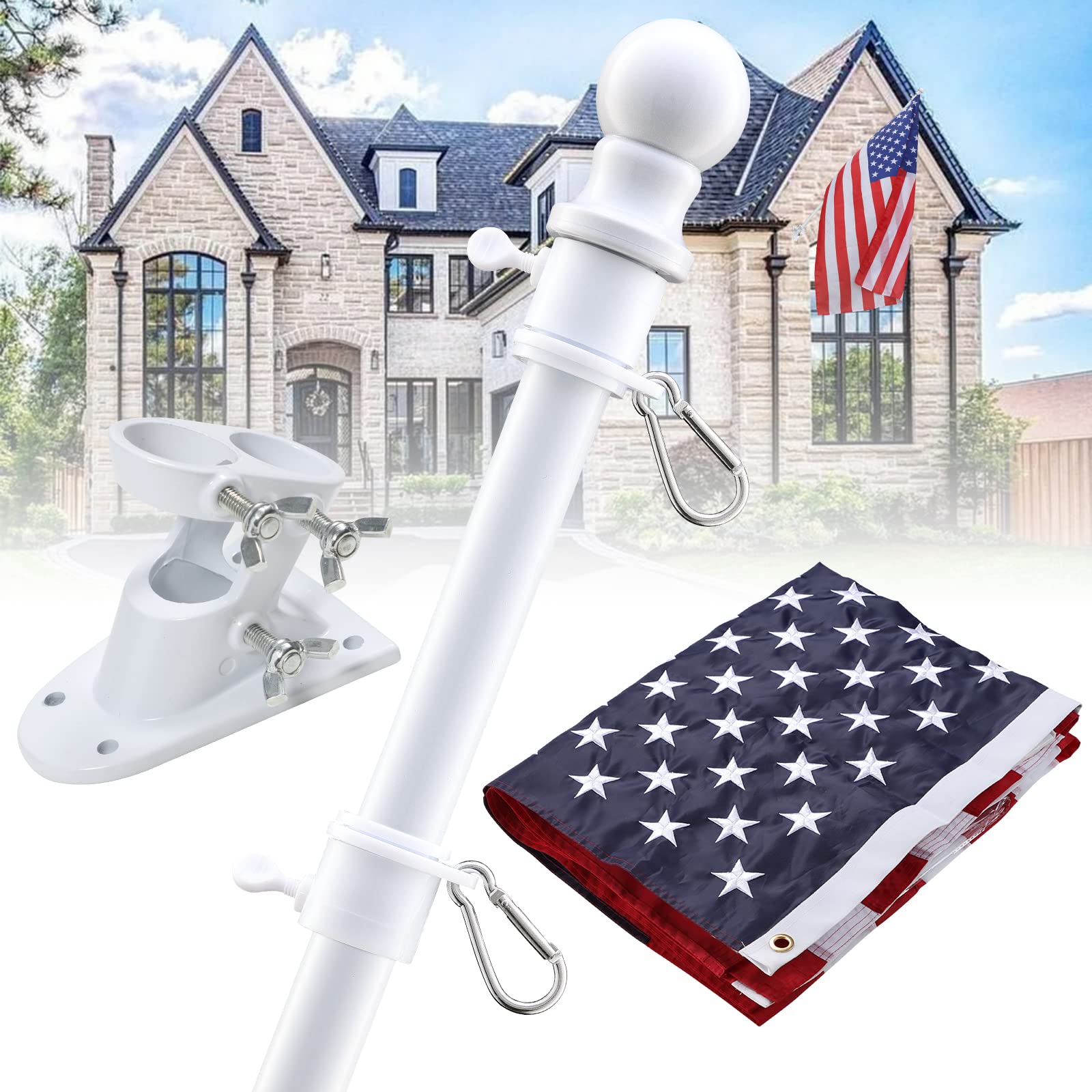 Barcetine 5ft flag pole with 3x5 embroidered US flag