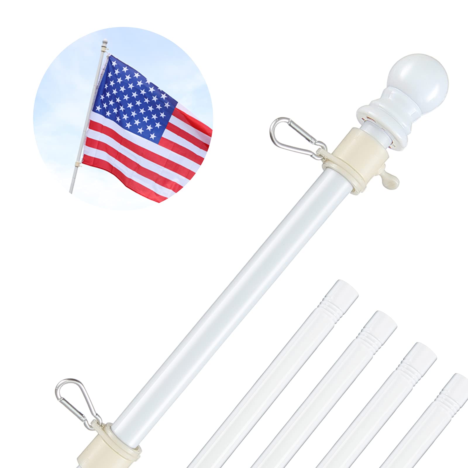 Barcetine 6ft white flag pole front view