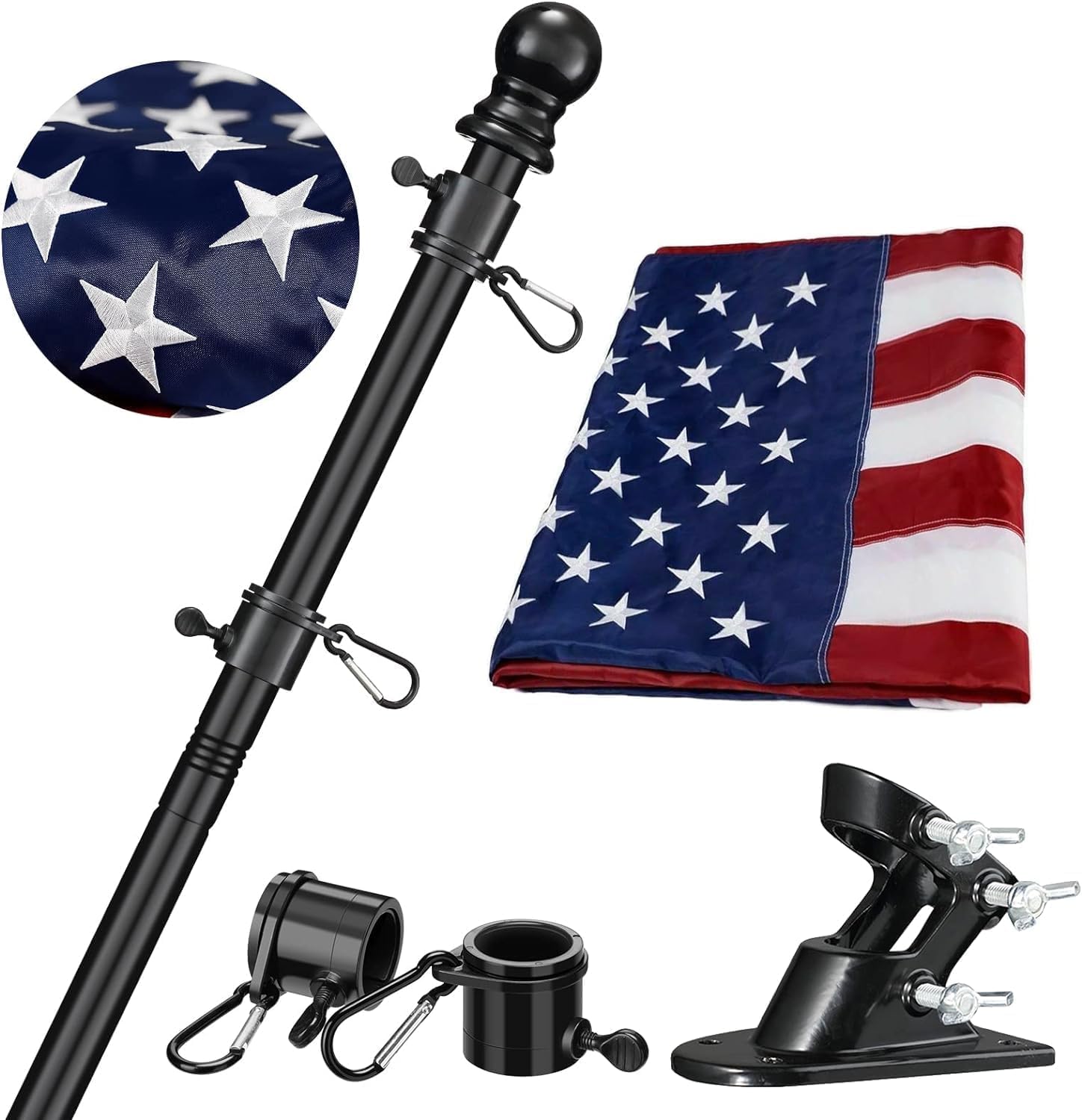 Barcetine American Flag Kit with 3x5 ft embroidered flag and 5 ft pole