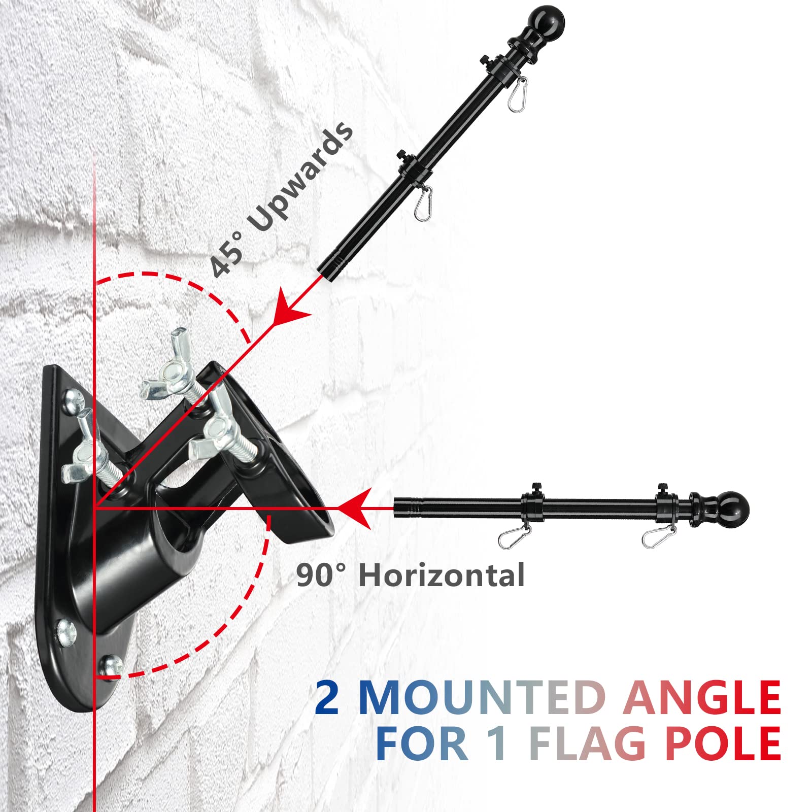 Barcetine flag pole showing adjustable rings for different flag sizes