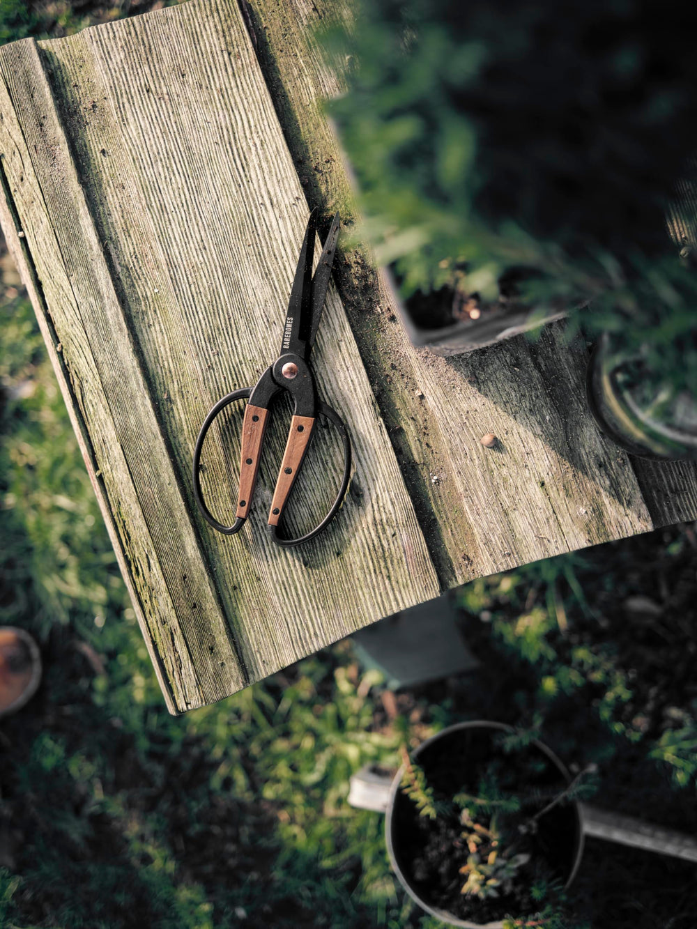 Barebones Garden Scissors displayed on a wooden surface