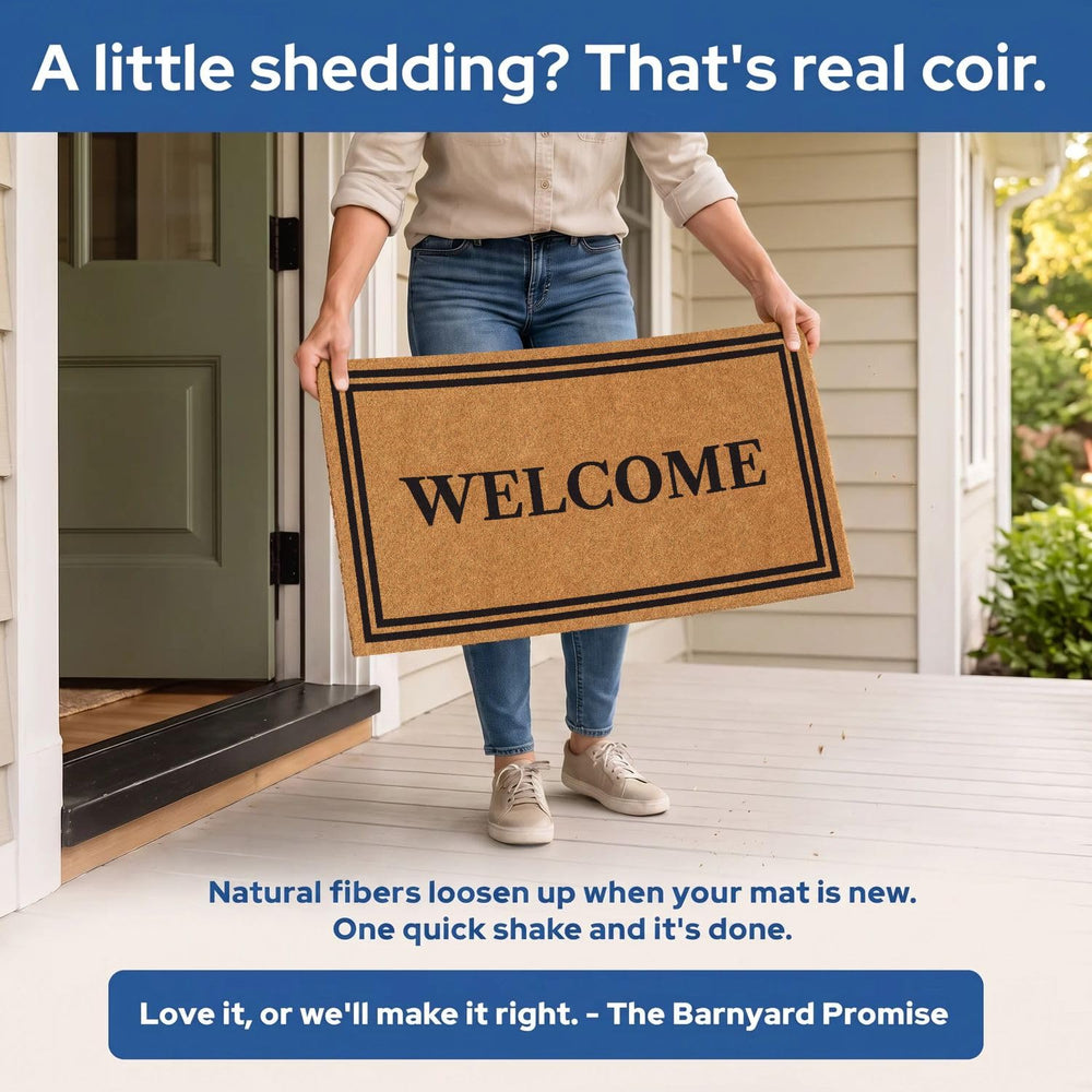 Barnyard Designs Doormat on a porch with plants