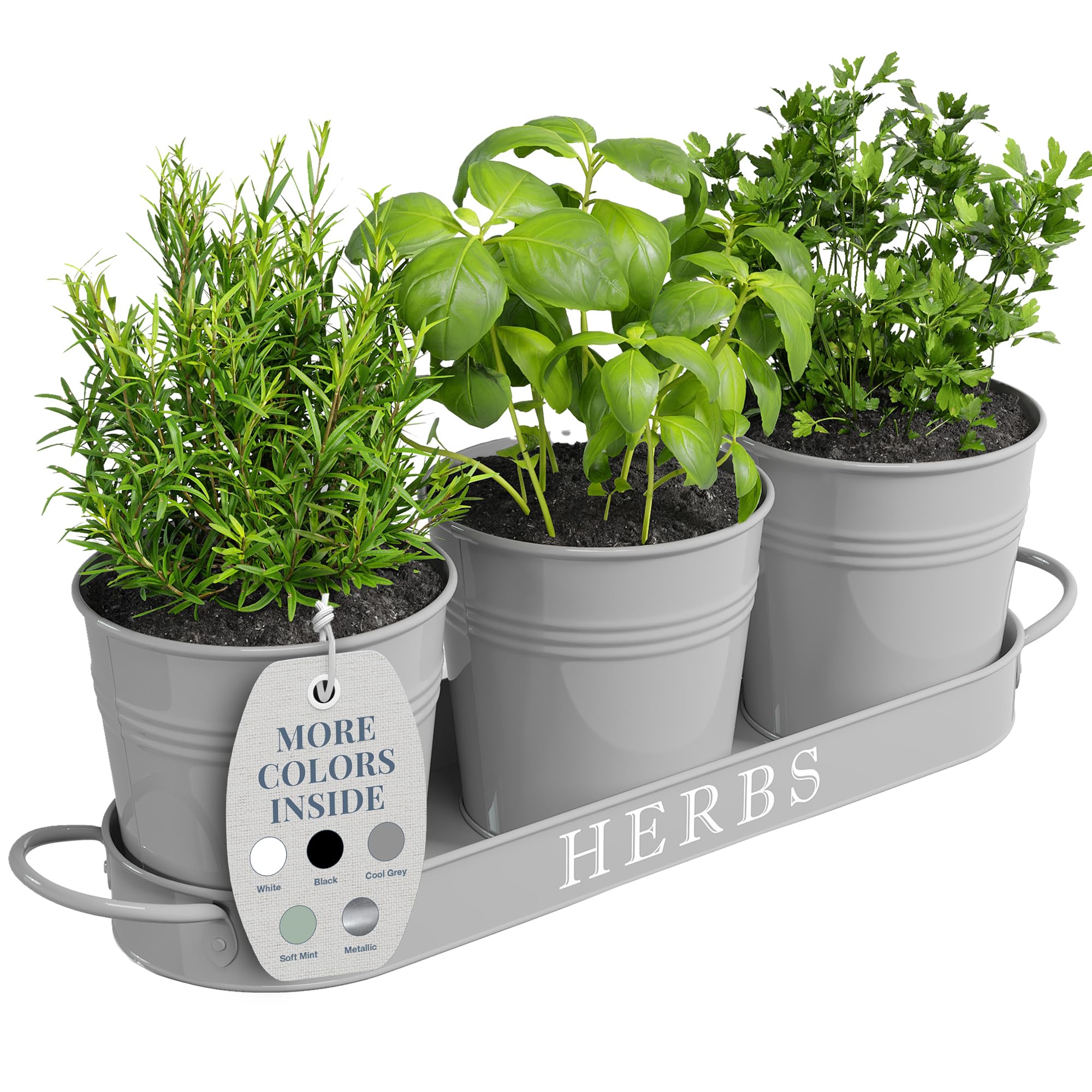 Barnyard Designs indoor herb garden planter set of 3 in cool grey