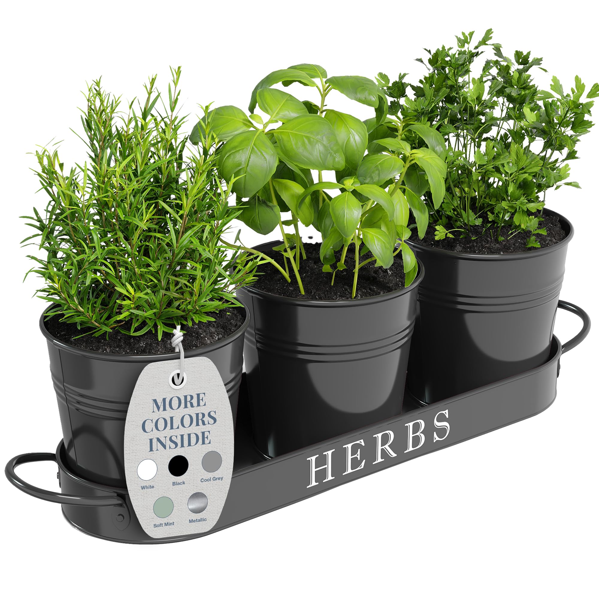 Barnyard Designs Indoor Herb Garden Planter Set of 3 in shiny black