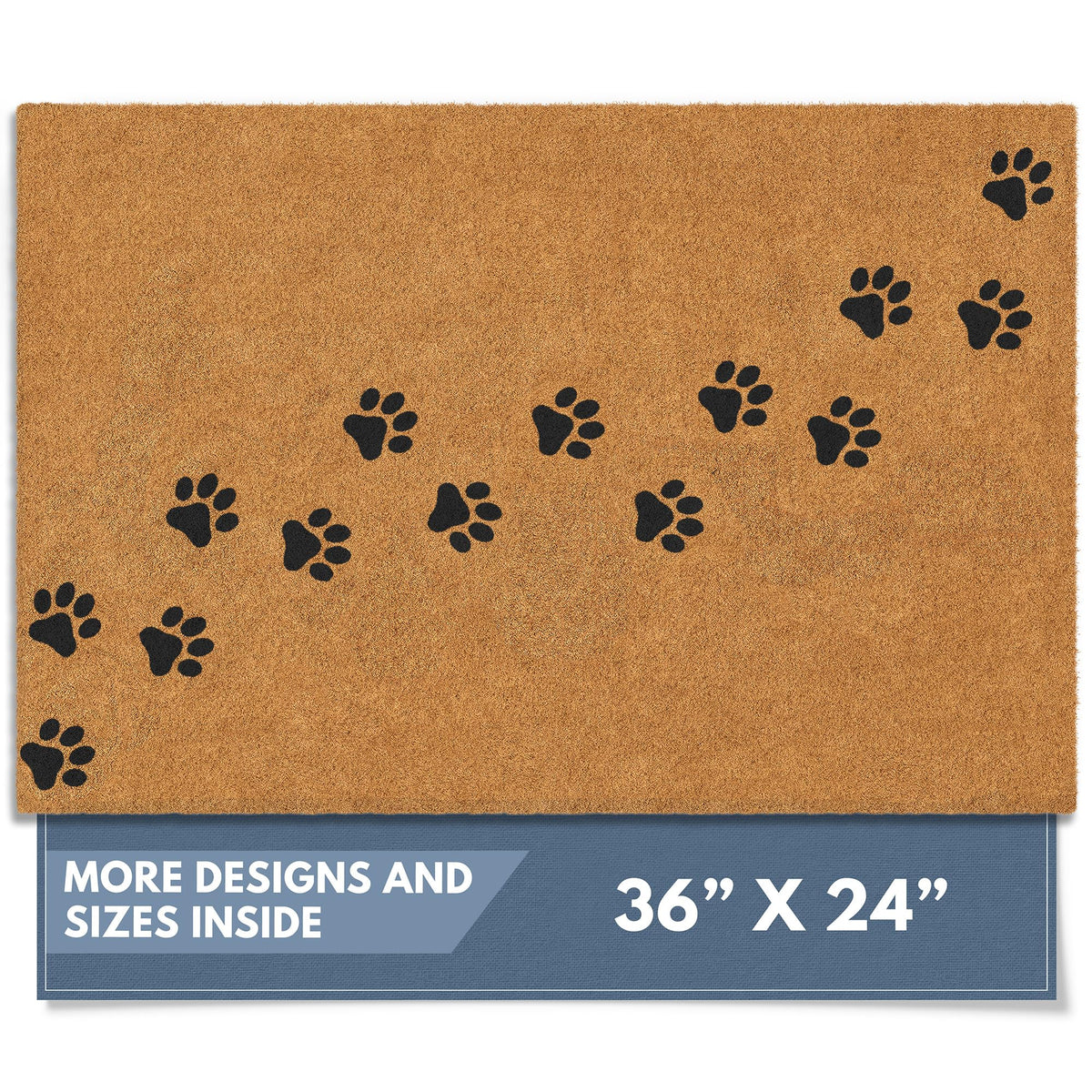 Barnyard Designs Natural Coco Coir Doormat front view with paw print design