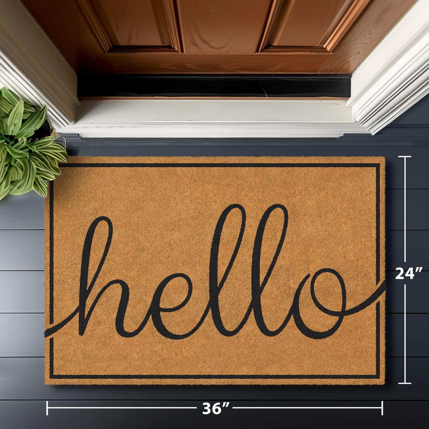 Barnyard Designs Natural Coco Coir Doormat in a porch setting