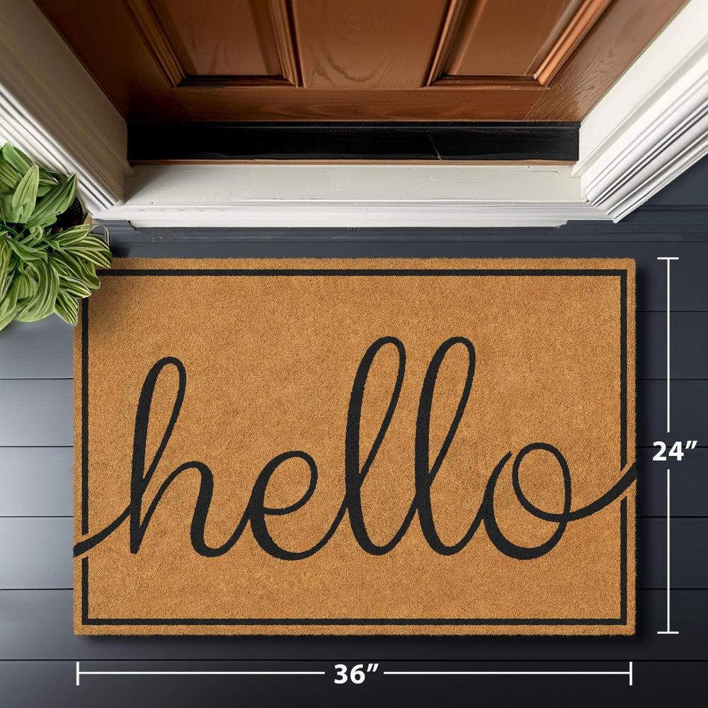 Barnyard Designs Natural Coco Coir Doormat in a porch setting