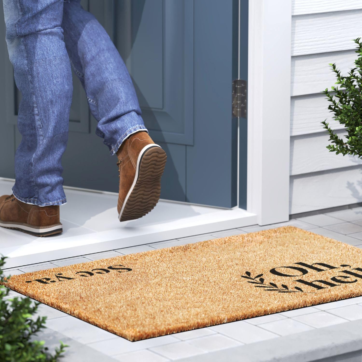 Barnyard Designs Oh Hello Doormat in outdoor setting
