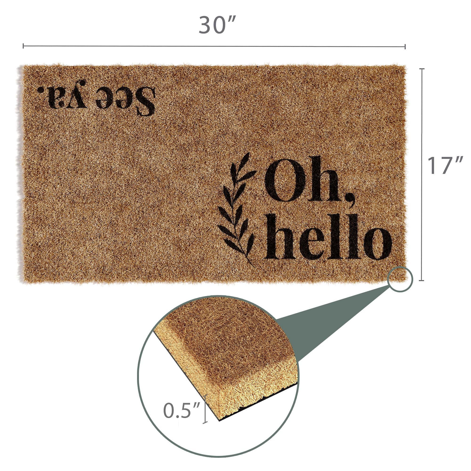 Barnyard Designs Oh Hello Doormat on wooden porch