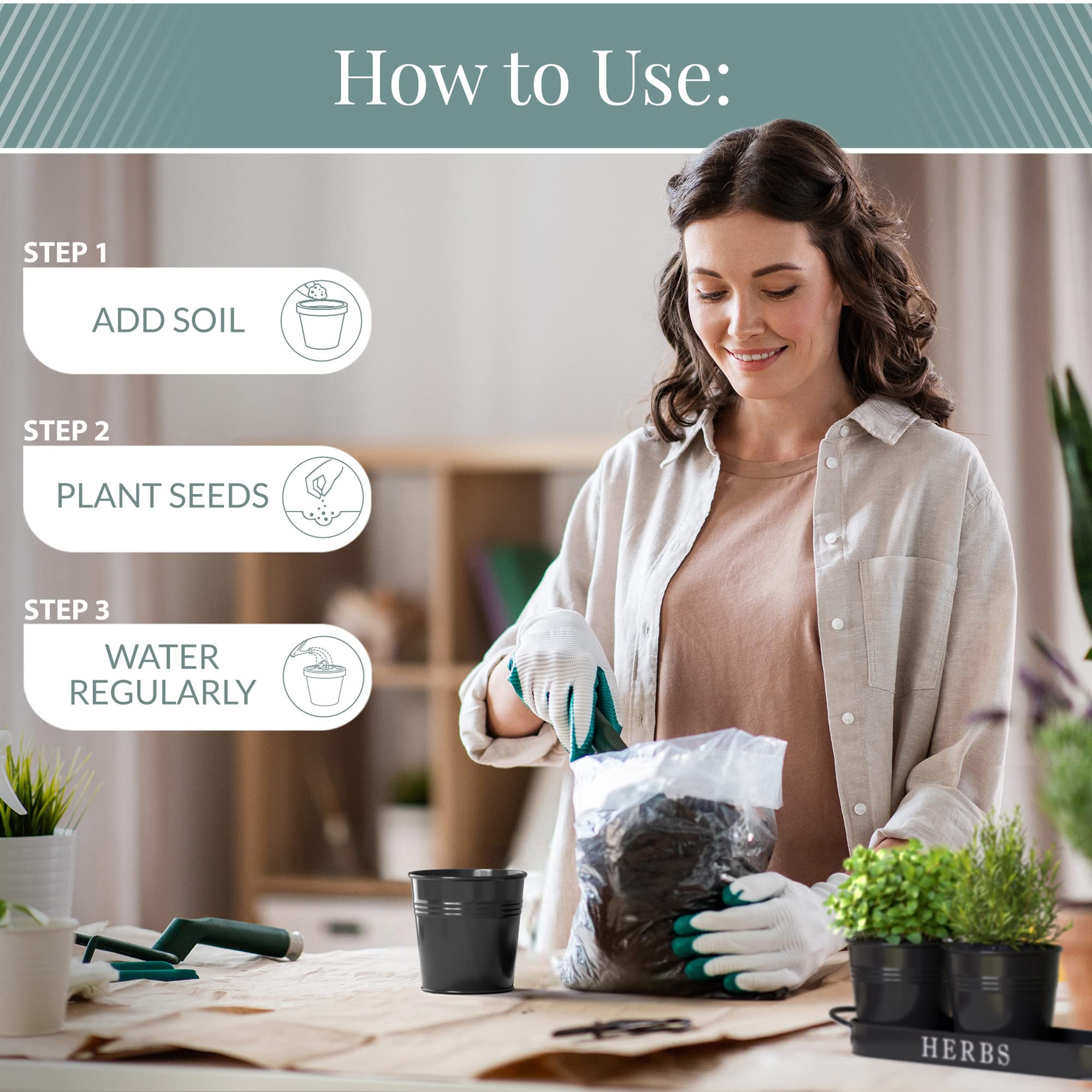 Barnyard Designs planter tray with three pots outdoors