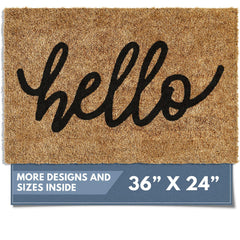 Barnyard Designs Welcome Mat front view with 'Hello' design