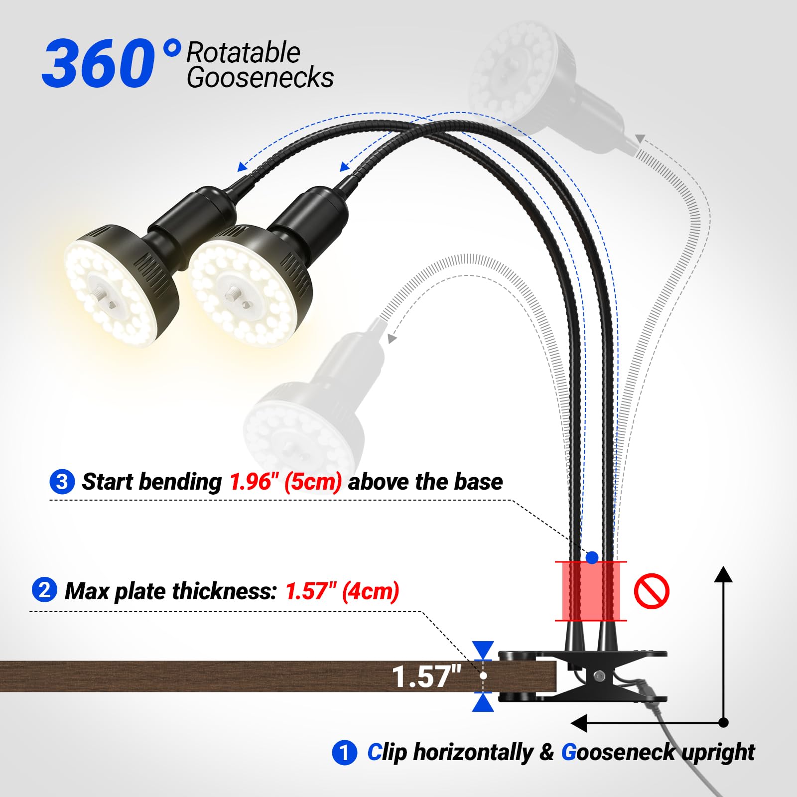 Barrina grow light showing adjustable gooseneck in use