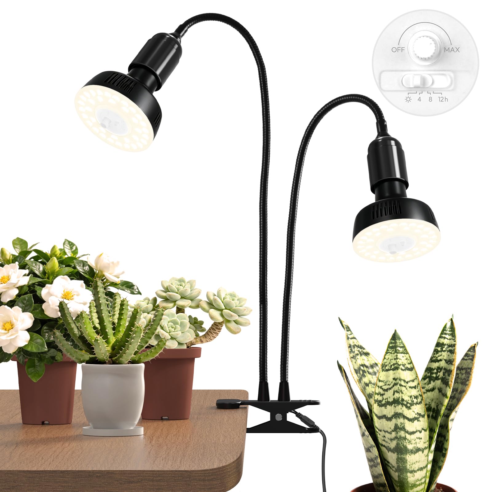 Barrina OG11A2 Clip On Grow Light with two heads in black