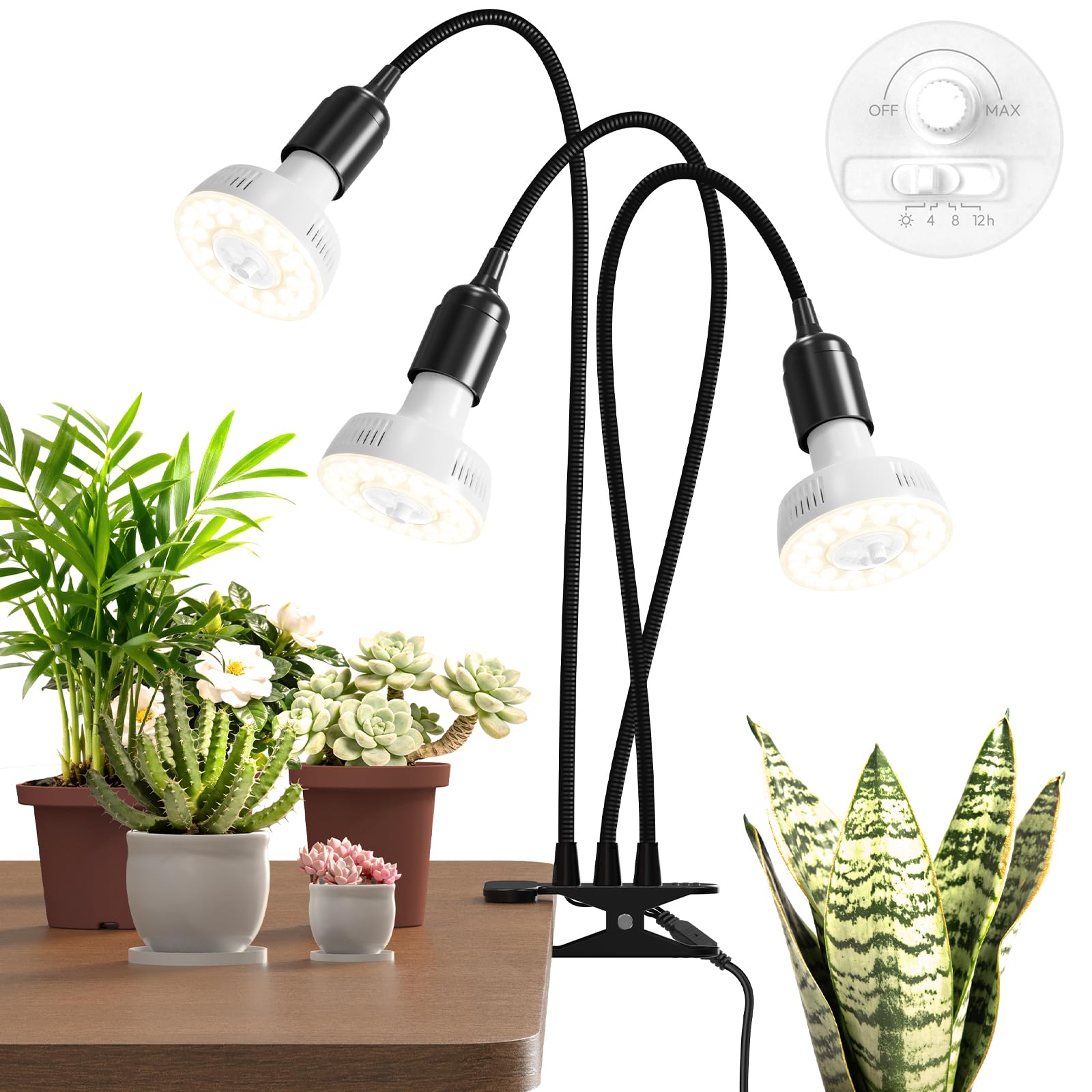 Barrina OG11A3 clip on grow light front view with adjustable gooseneck