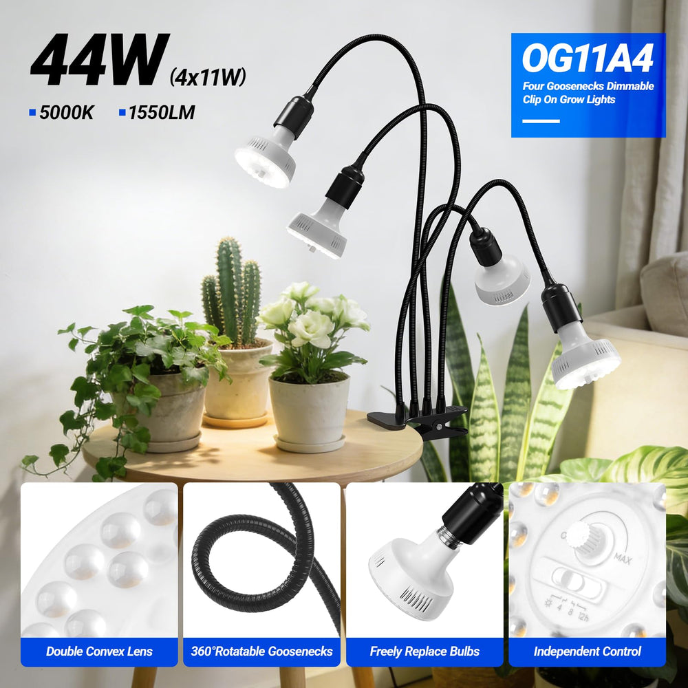 Barrina OG11A4 Clip On Grow Light showing integrated timer settings