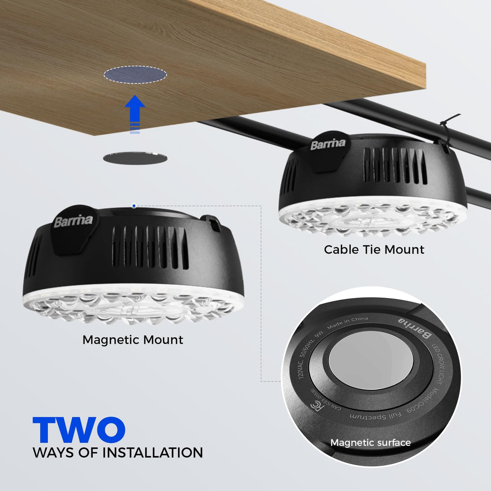 Barrina Puck Grow Light 18W demonstrating flexible mounting options